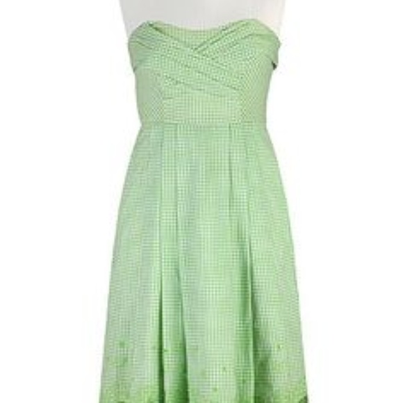 eshakti Dresses & Skirts - eShakti Green Gingham Strapless Embroidered Dress